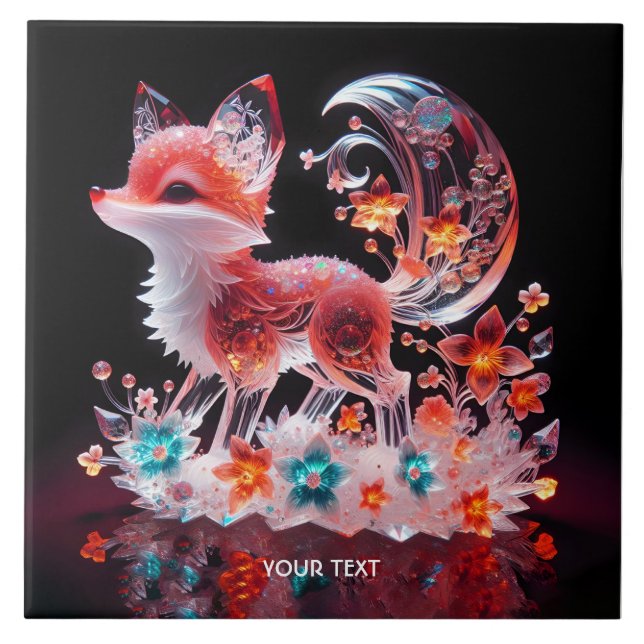 Fantasy Cute Red Glass Fox Tile (Front)