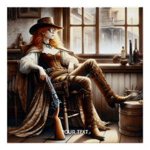 Fantasy Cute Red Hair Cowgirl Poster