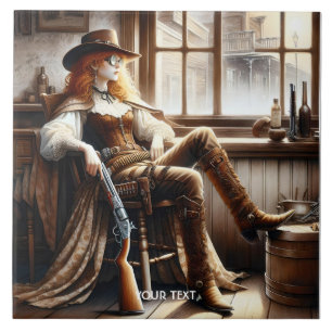 Fantasy Cute Red Hair Cowgirl Tile