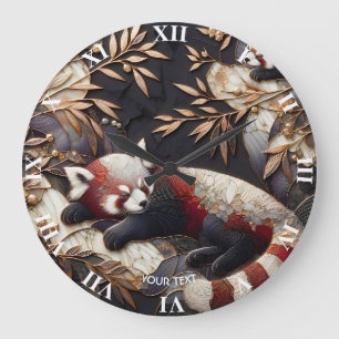 Fantasy Cute Red Panda Art Large Clock