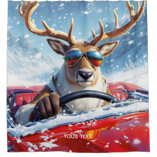 Fantasy Cute  Reindeer Car Winter Shower Curtain