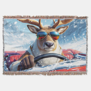 Fantasy Cute Reindeer Car Winter Throw Blanket