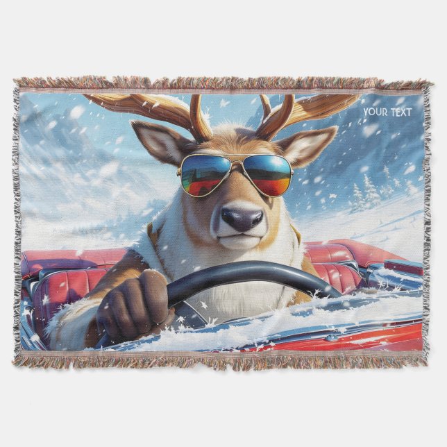 Fantasy Cute  Reindeer Car Winter Throw Blanket (Front)