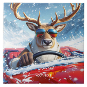 Fantasy Cute  Reindeer Car Winter Tile