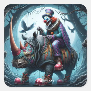 Fantasy Cute Rhino Clown Trees Square Sticker