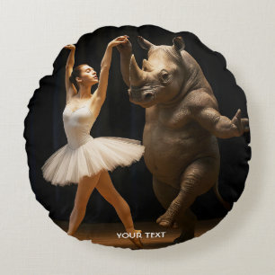Fantasy Cute Rhino Dancer Ballerina Round Cushion