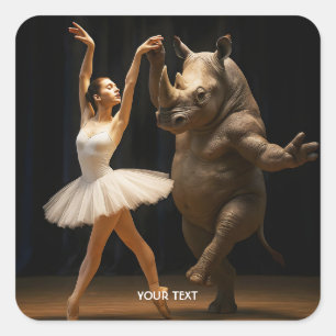 Fantasy Cute Rhino Dancer Ballerina Square Sticker