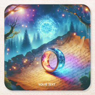 Fantasy Cute Ring Forest Skies Square Paper Coaster