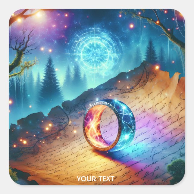 Fantasy Cute Ring Forest Skies Square Sticker (Front)
