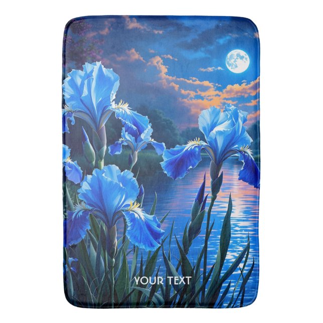 Fantasy Cute River Blue Irises Bath Mat (Front Vertical)