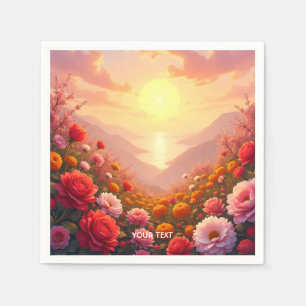 Fantasy Cute River Flowers Sunset Napkin