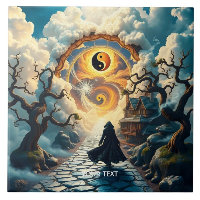 Fantasy Cute Road Trees Man Tile (Front)