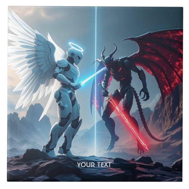 Fantasy Cute Robot Demon Fighting Tile (Front)