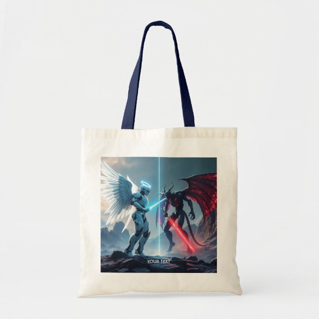 Fantasy Cute Robot Demon Fighting Tote Bag (Front)