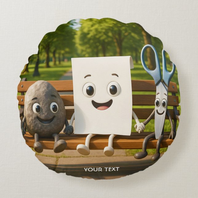 Fantasy Cute Rock Paper Scissors Round Cushion (Front)