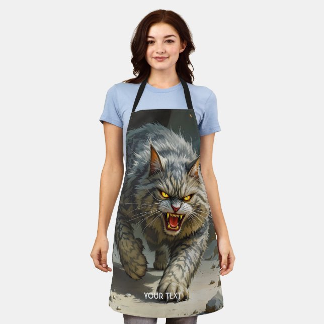 Fantasy Cute Rocks Angry Cat Apron (Worn)