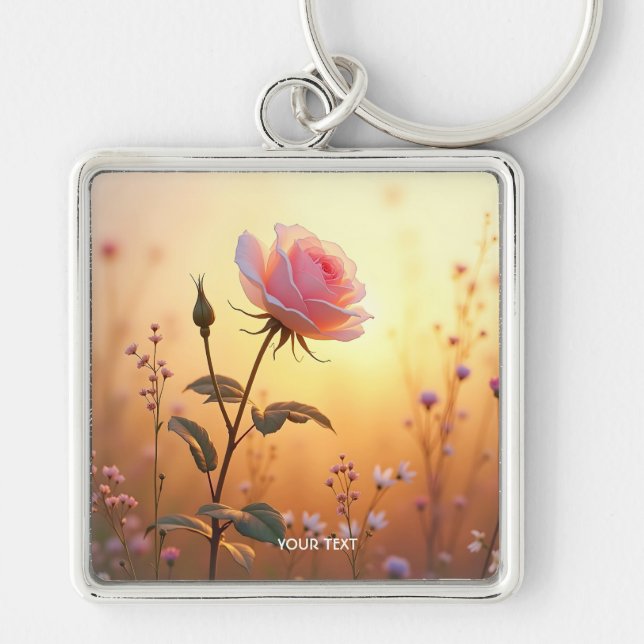 Fantasy Cute Rose Field Flowers Key Ring (Front)