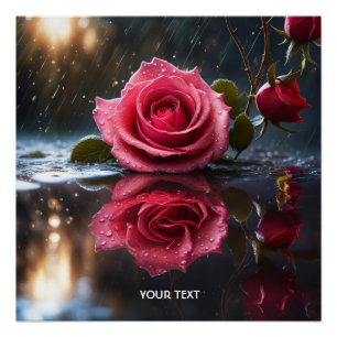 Fantasy Cute Rose Rain Reflection Poster