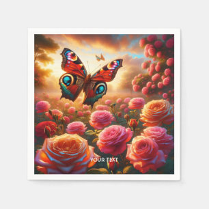 Fantasy Cute Roses Butterfly Flowers Napkin
