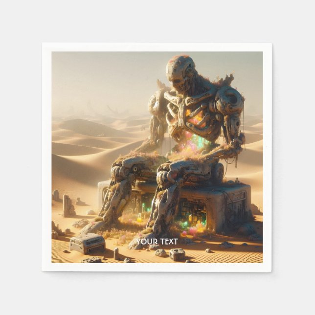 Fantasy Cute Rusty Robot Desert Napkin (Front)