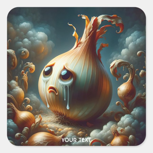 Fantasy Cute Sad Crying Onion Square Sticker (Front)
