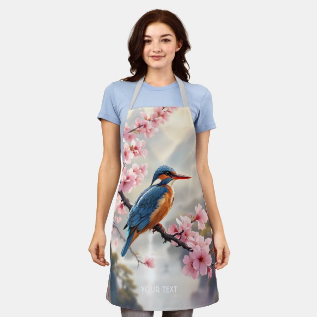 Fantasy Cute Sakura Bird Blue Apron (Worn)