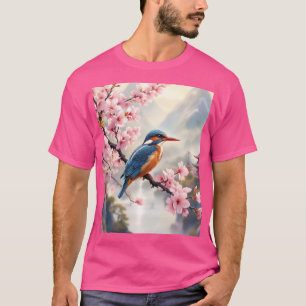 Fantasy Cute Sakura Bird Blue T-Shirt