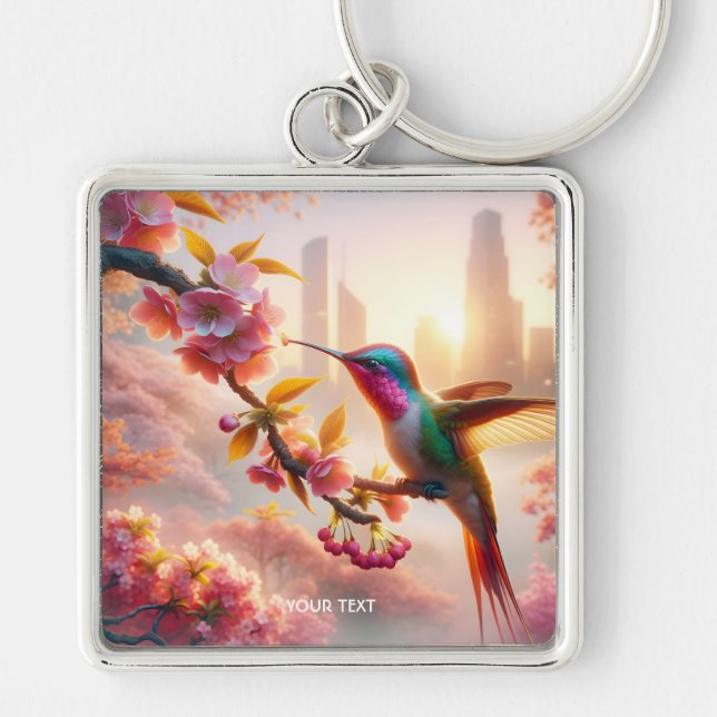 Fantasy Cute Sakura Bird City Key Ring (Front)