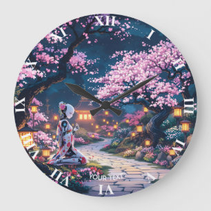Fantasy Cute Sakura Cyborg Girl  Large Clock