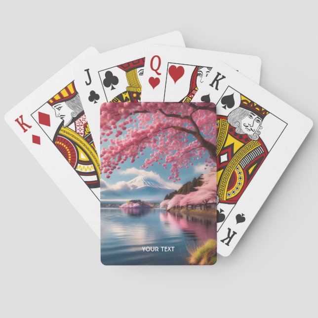Fantasy Cute Sakura Lake Mountain Playing Cards (Back)