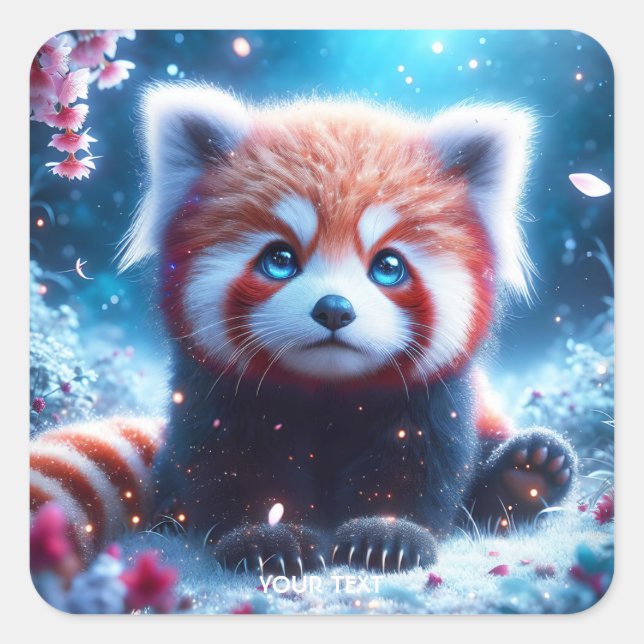 Fantasy Cute Sakura Panda Red Square Sticker (Front)