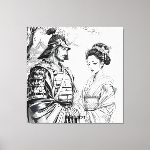 Fantasy Cute Samurai Geisha Pencil Canvas Print