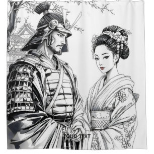 Fantasy Cute Samurai Geisha Pencil Shower Curtain