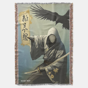 Fantasy Cute Samurai Katana Mask Throw Blanket