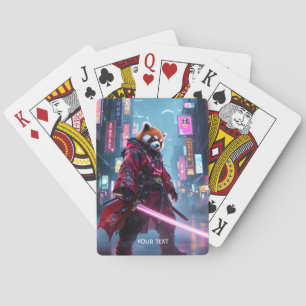 Fantasy Cute Samurai Red Panda Playing Cards