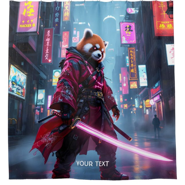 Fantasy Cute Samurai Red Panda Shower Curtain (Front)