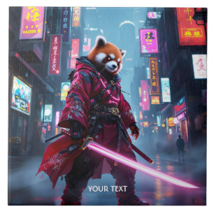 Fantasy Cute Samurai Red Panda Tile
