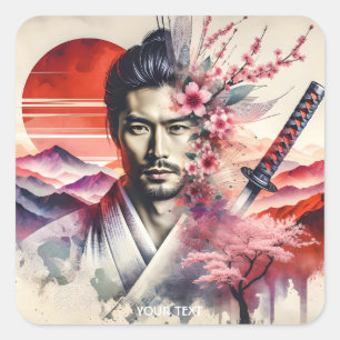 Fantasy Cute Samurai Sun Katana Square Sticker