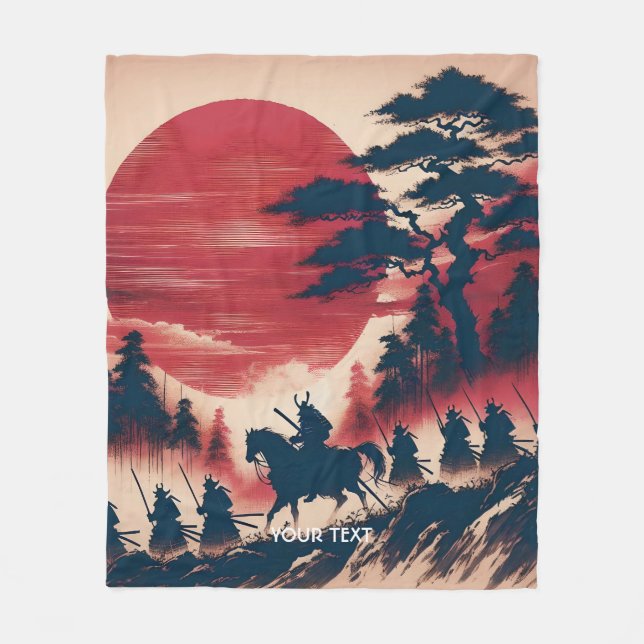 Fantasy Cute Samurai Sun Rising Fleece Blanket (Front)