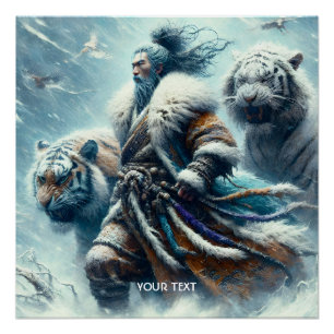 Fantasy Cute Samurai Winter Tigers Poster