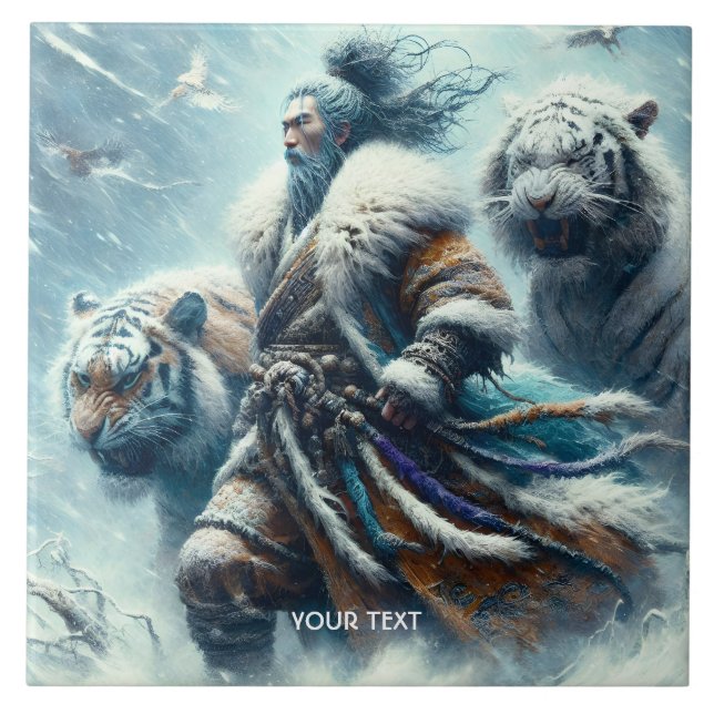 Fantasy Cute Samurai Winter Tigers Tile (Front)