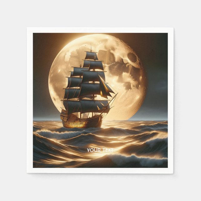 Fantasy Cute Sea Brigantine Moon Napkin (Front)