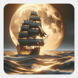 Fantasy Cute Sea Brigantine Moon Square Sticker