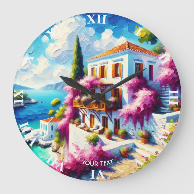 Fantasy Cute Sea Villa House Large Clock (Front)