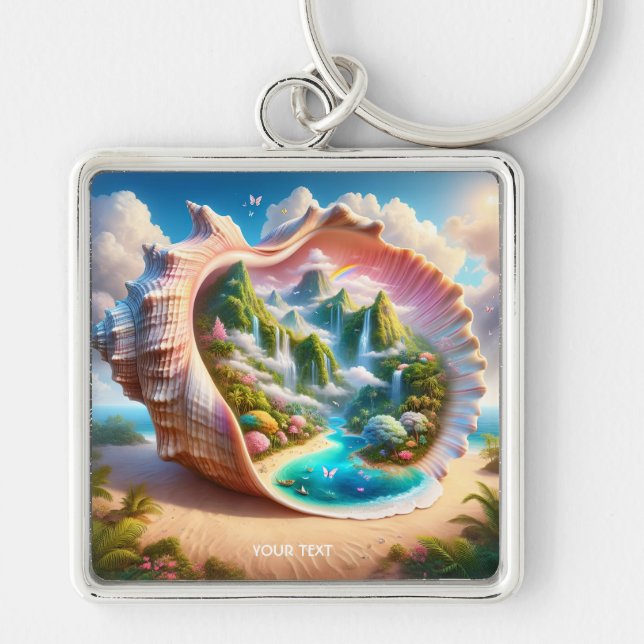 Fantasy Cute Seashell Hidden Landscape Key Ring (Front)