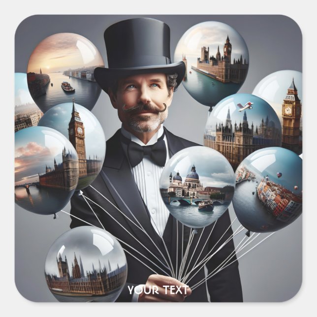 Fantasy Cute Seller Balloons Cities Square Sticker (Front)