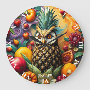 Fantasy Cute Serene Pineapple Owl Large Clock