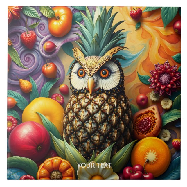 Fantasy Cute Serene Pineapple Owl Tile (Front)