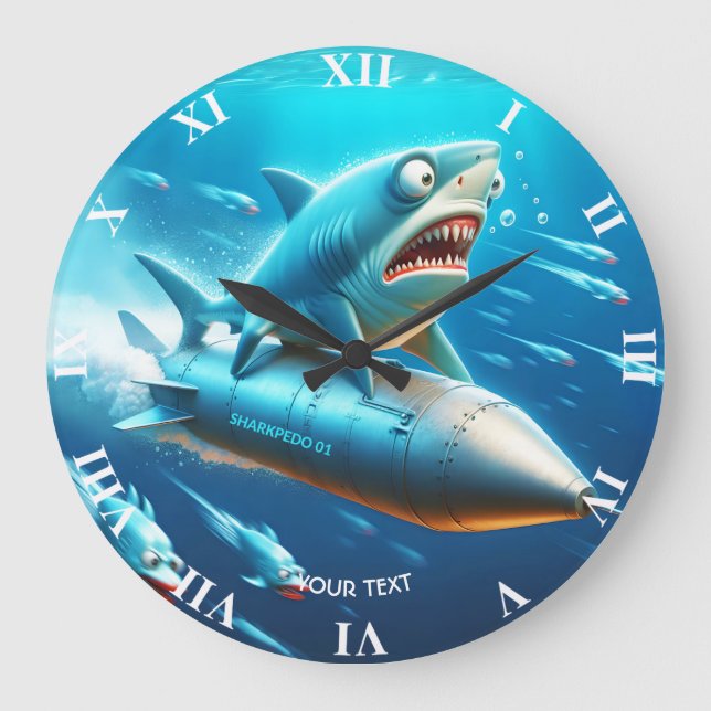 Fantasy Cute Shark Torpedo Sea Large Clock (Front)