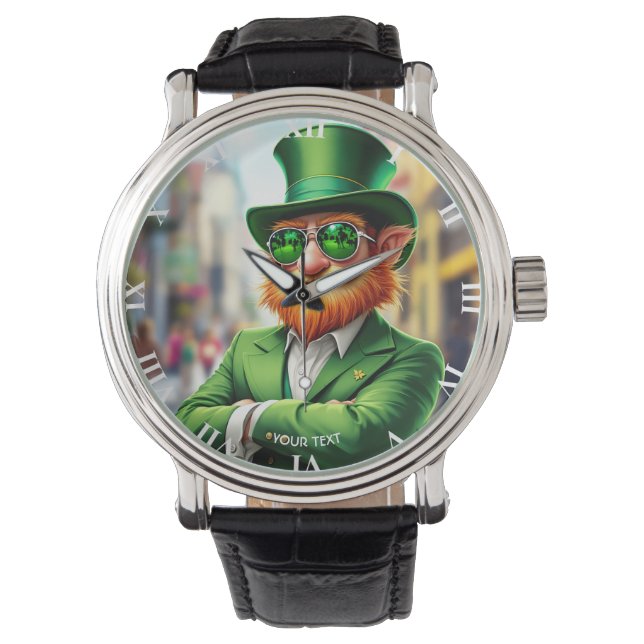 Fantasy Cute Sharp Dressed Leprechaun Watch (Front)